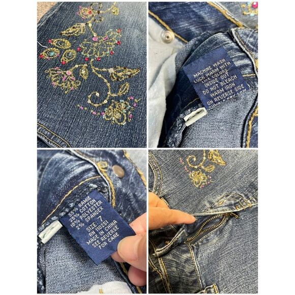 Angels womens flare jeans sz 7 mid rise blue jeans Y2K decor sequins embroidery - Picture 11 of 12